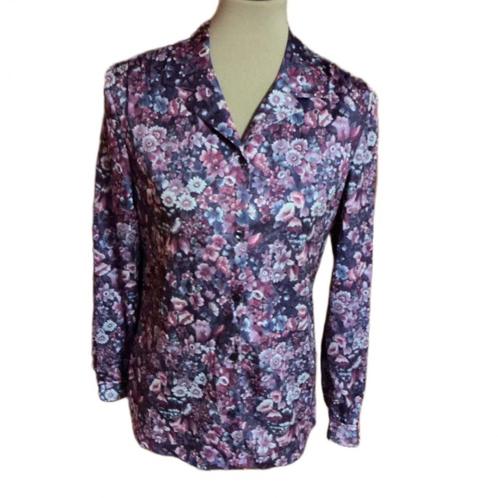 Vintage 70s purple & pink polyester shirt